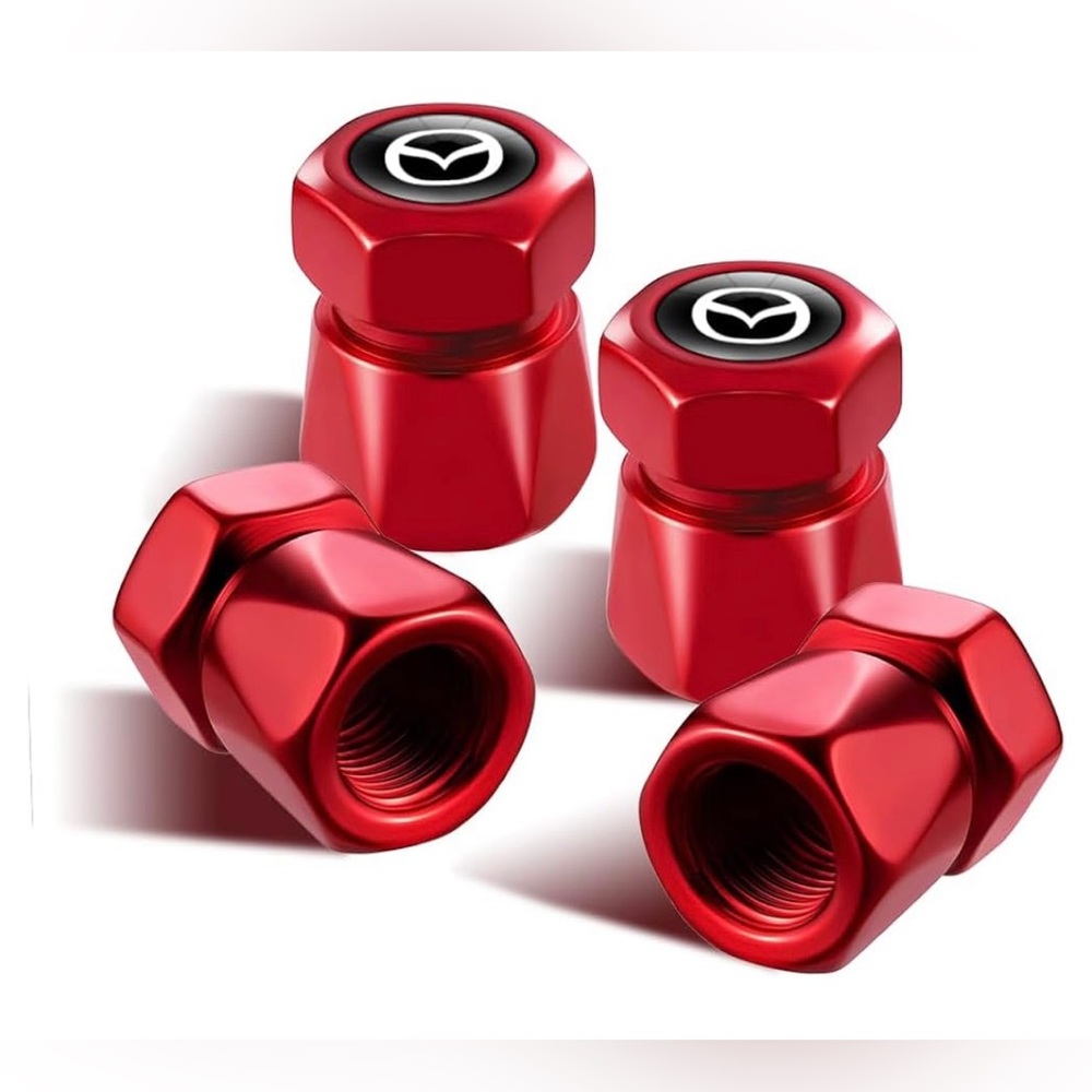 Mazda 4 Pcs Red Metal Car Wheel Tire Valve Stem Cover NEW